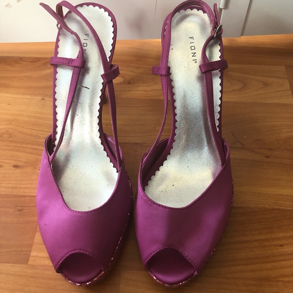Pink Satin glitter open toe sling back heels